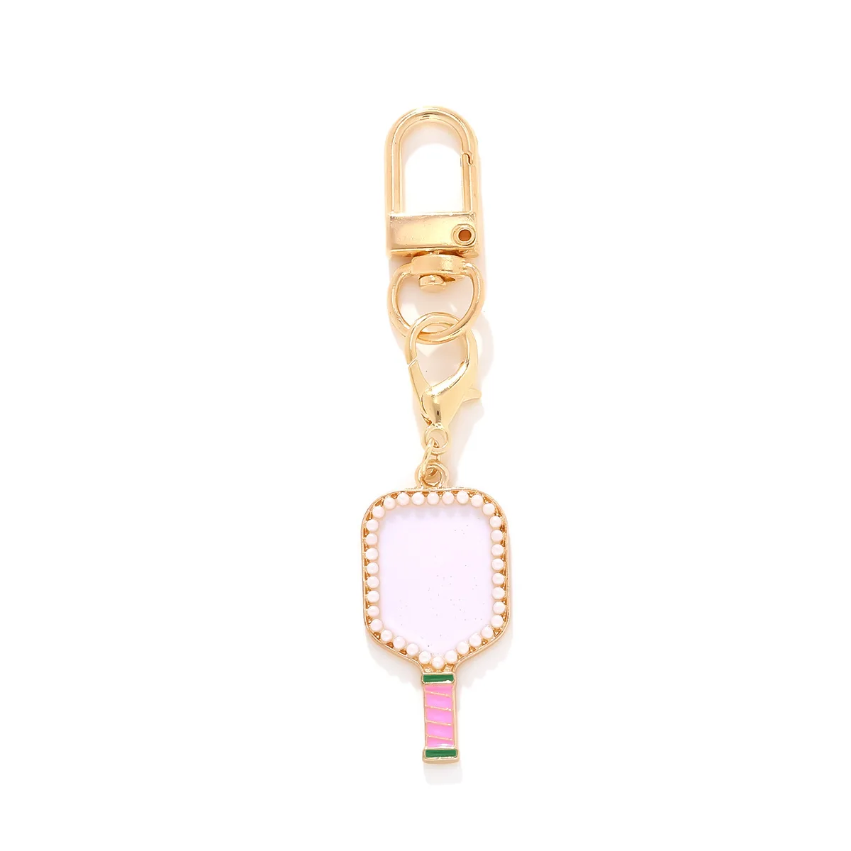 ins Drip Tennis Racket Pendant Keychain Creative Enamel Pearl Racket Pendant Keychain