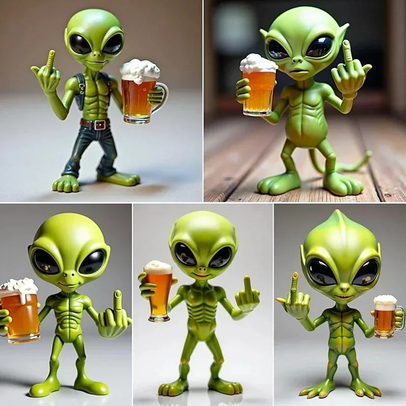 1pc resin alien statue funny beer drinking sculpture with vivid expression waterproof garden decor middle finger pose
