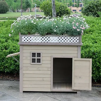 Caseta de madera maciza para perro, perrera interior y exterior para perro grande, balcón al aire libre, utilización del espacio, protector solar impermeable