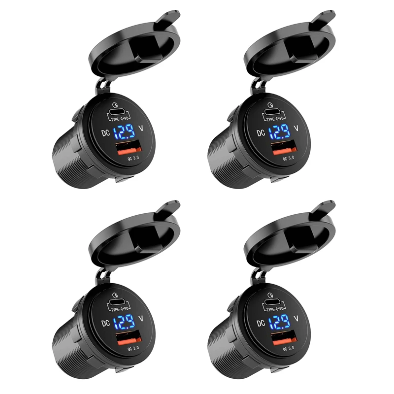 

4X 18W Quick Charge 3.0 USB Car Charger 48W Type-C PD Fast Charge Socket Outlet Adapter For Car, Boat, RV, Motorcycle