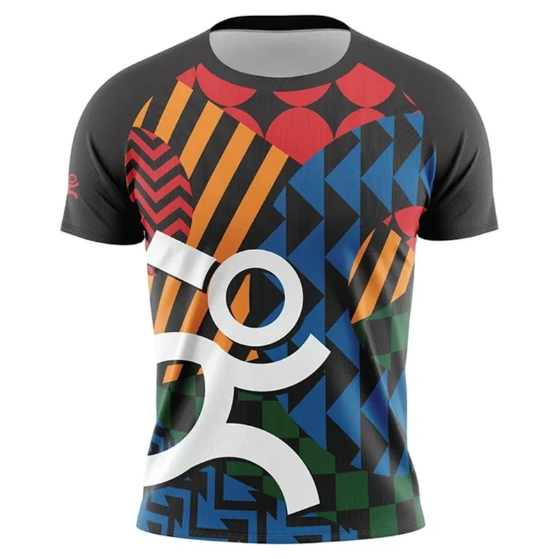 New Unisex 3D Geometric Print Color Block T-shirt Colorful Strip Man Streetwear Summer Casual Graphic Tee Hip Hop Man Clothes