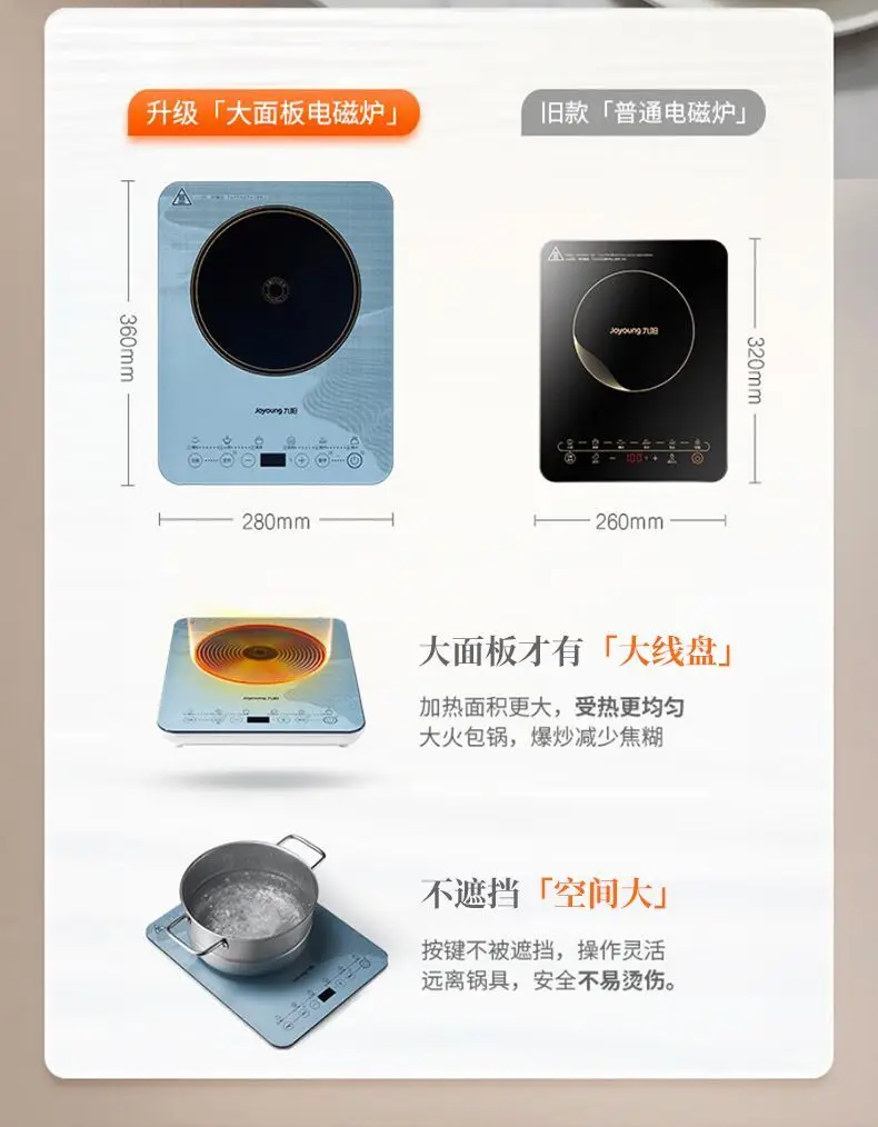 Jiuyang induction cooker ultra-thin intelligent multi-functional heating 10-speed 2200w large firepower large panel wok soup pot