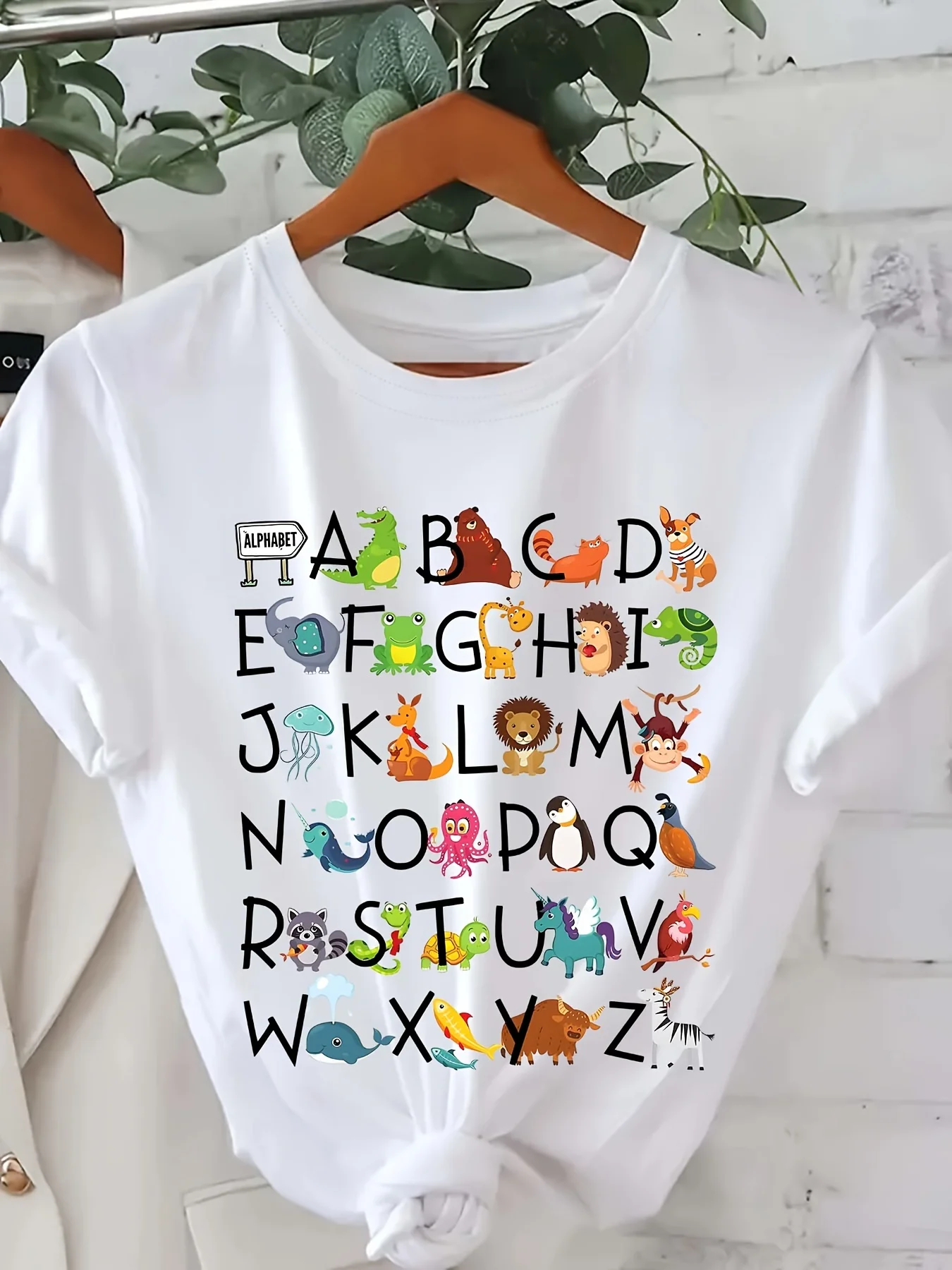 Alphabet Animal Print Back to School Crew Neck T-Shirt for Women T Shirt Streetwear Women's Clothing Shirt
