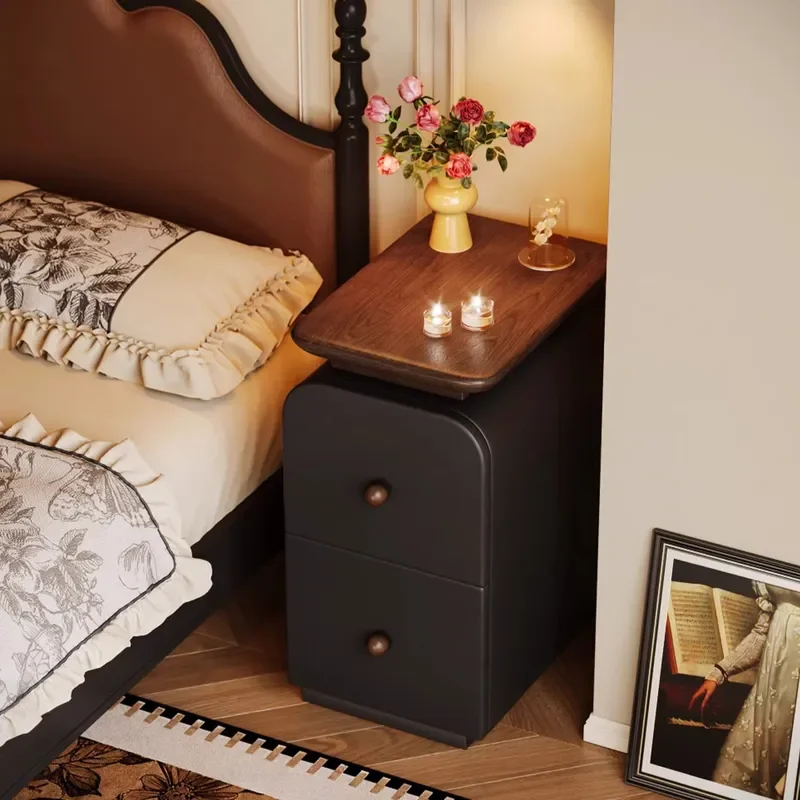 for Solid Wood Bedside Table Extremely Narrow Household Bedroom 2026 Popular Small Retro Installation Free Storage Cabinet