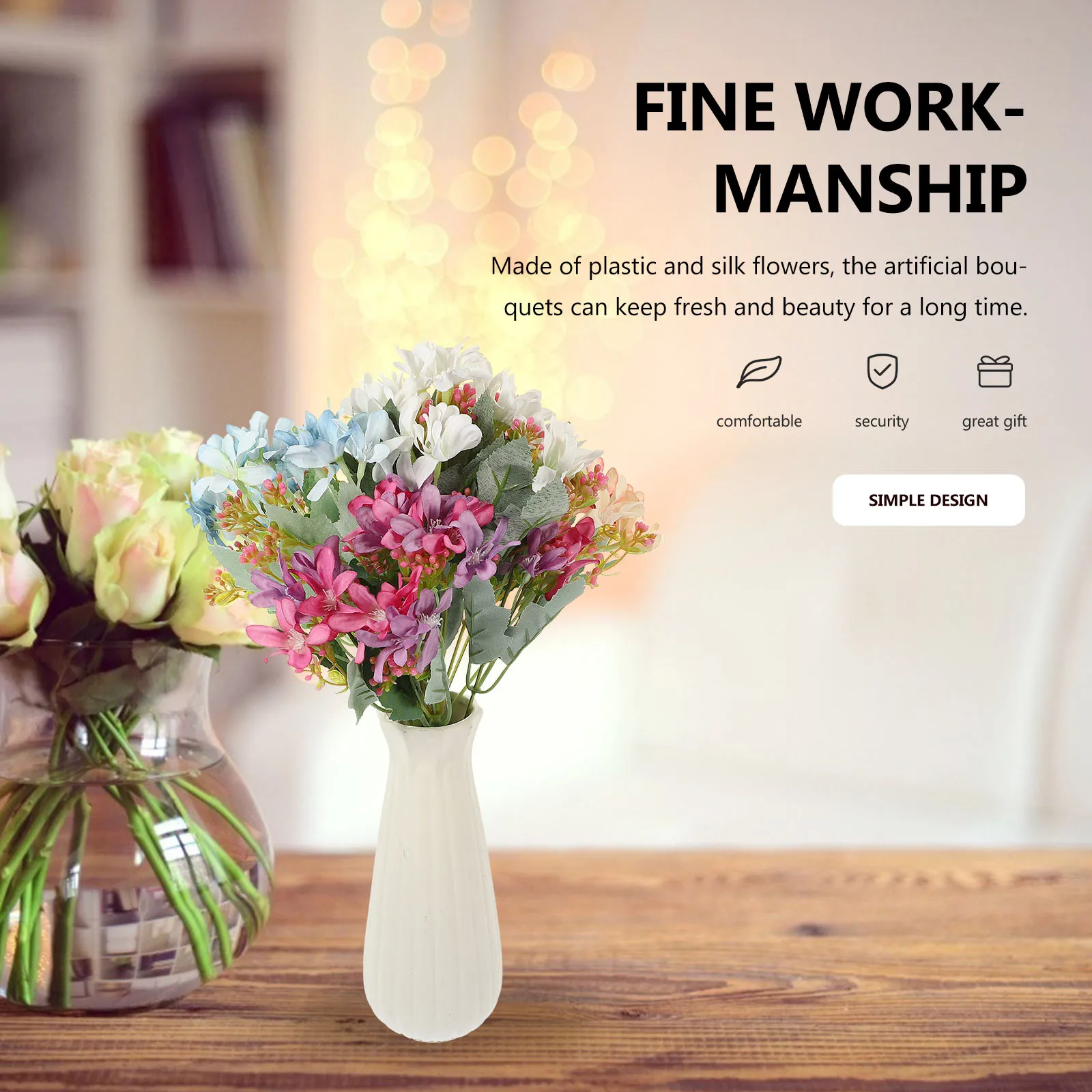 

4pcs Artificial Flower For Wedding Decor Home Arrangement Fake Silk Bouquet Plastic Flowers For Photography