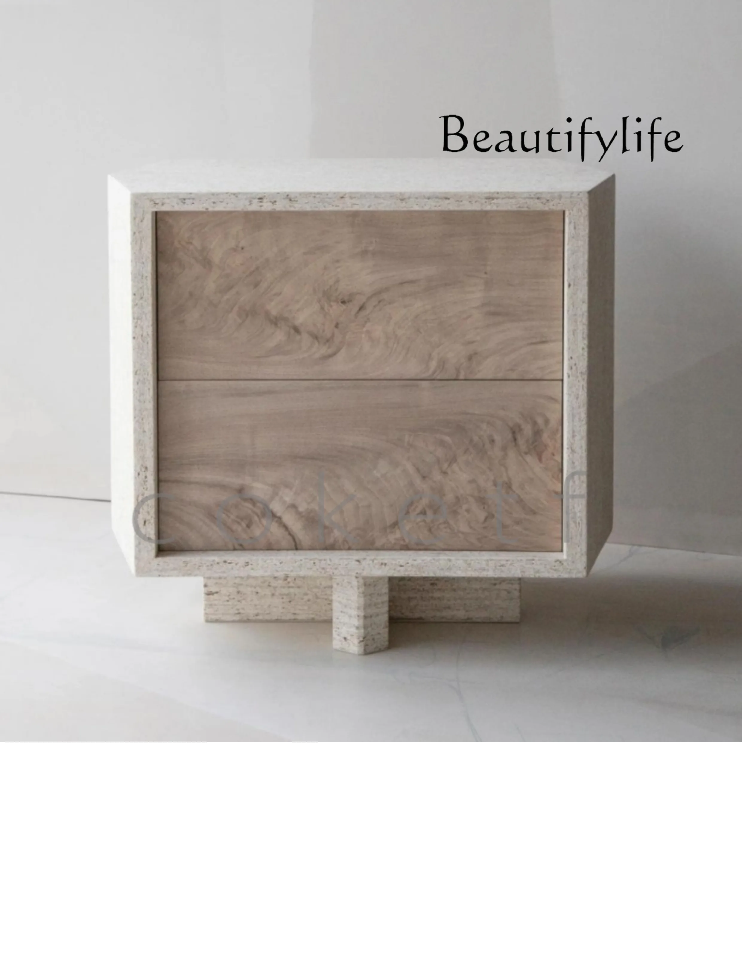 

Medieval minimalist designer travertine marble bedroom bedside table with drawers high-end art cabinet
