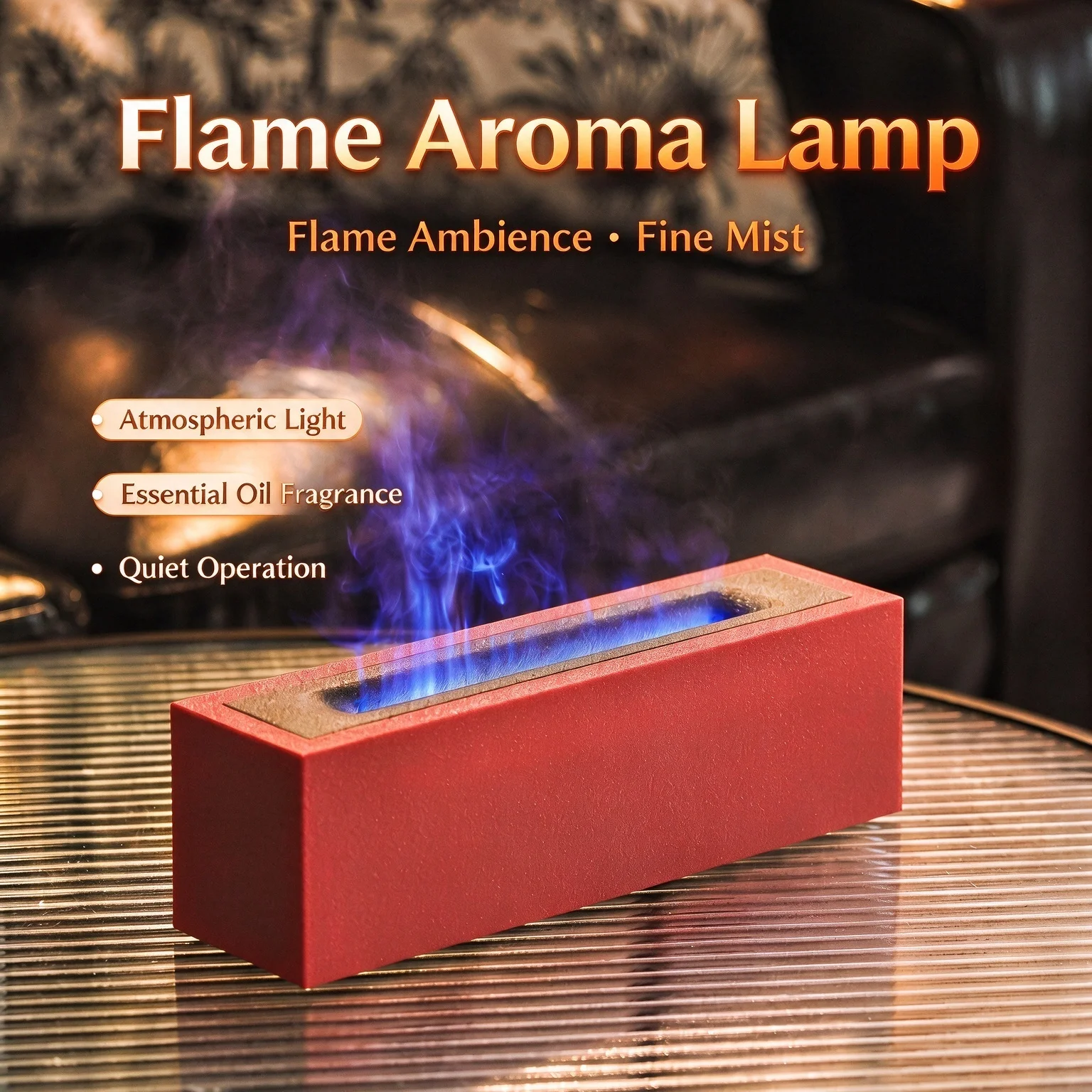 Flame Aroma Diffuser Essential Oil Diffuser with Simulated Flame Light Adjustable Brightness Quiet Ultrasonic Air Freshener