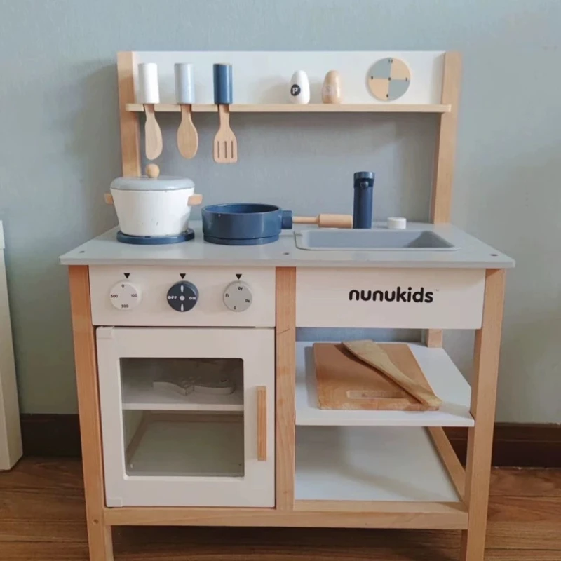 

73cm Play House Toy Wooden Kitchen Tool Table Set Pot Pan Slice Vegetable Sink Interactive Puzzle Toys Children Birthday Gift