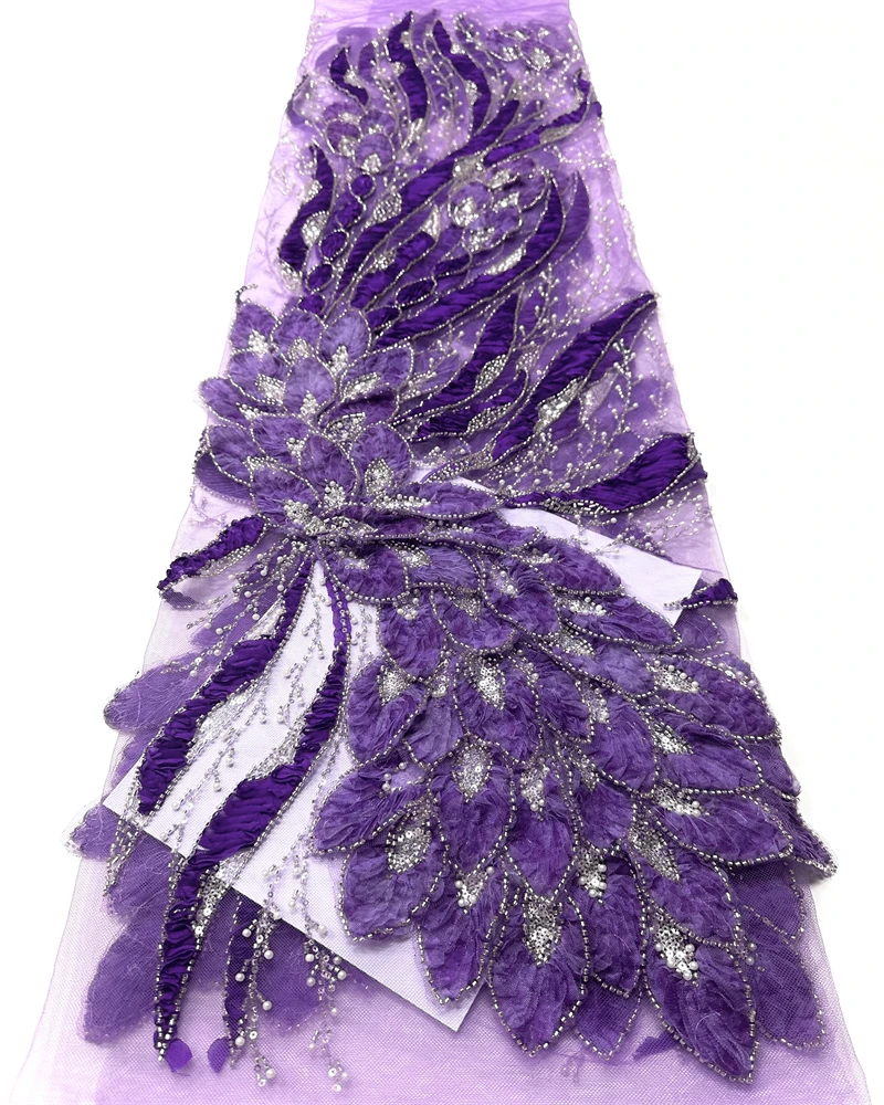 

Luxury 3D African Beaded Lace Fabric with French Sequins Embroidery Mesh for Ladies Wedding And Party Dresses