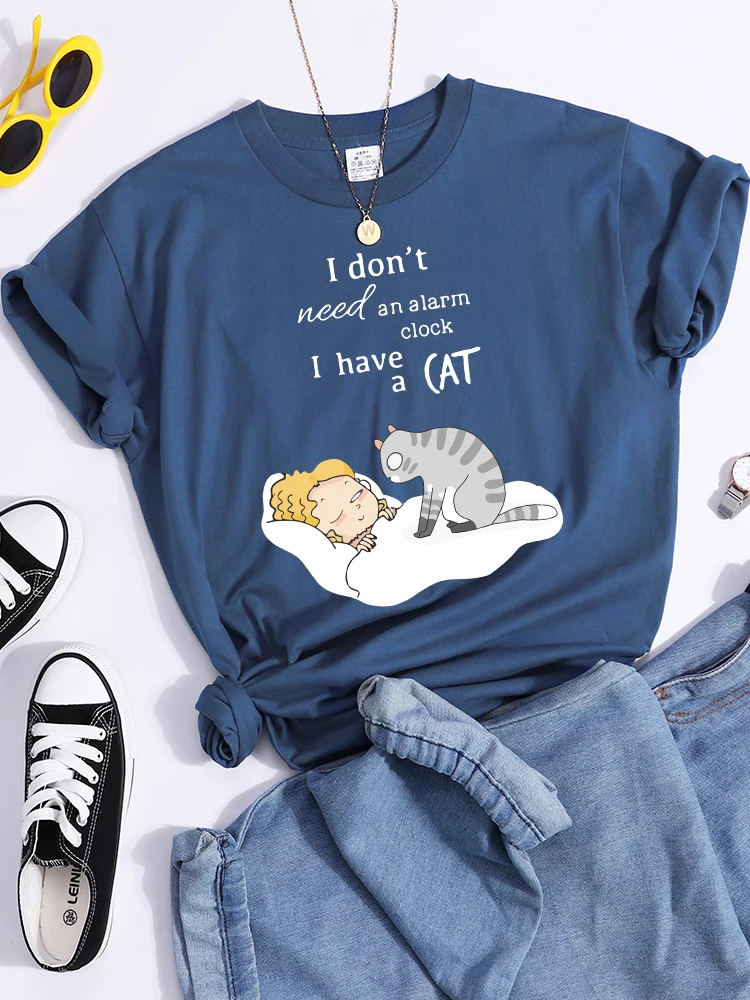 I Don\'T Need An Alarm Clock I Have A Cat T Shirts Women Breathable Hip Hop T-Shirts Soft Sweat Crop Top Street Casual T-Shirt