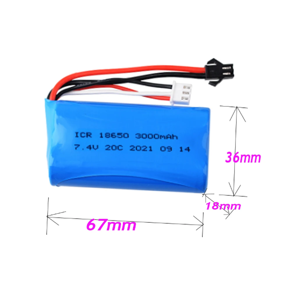 18650 20C 7.4V Battery pack  3000mAh for remote control batteries Toy model battery power Tools ship model With SM plug