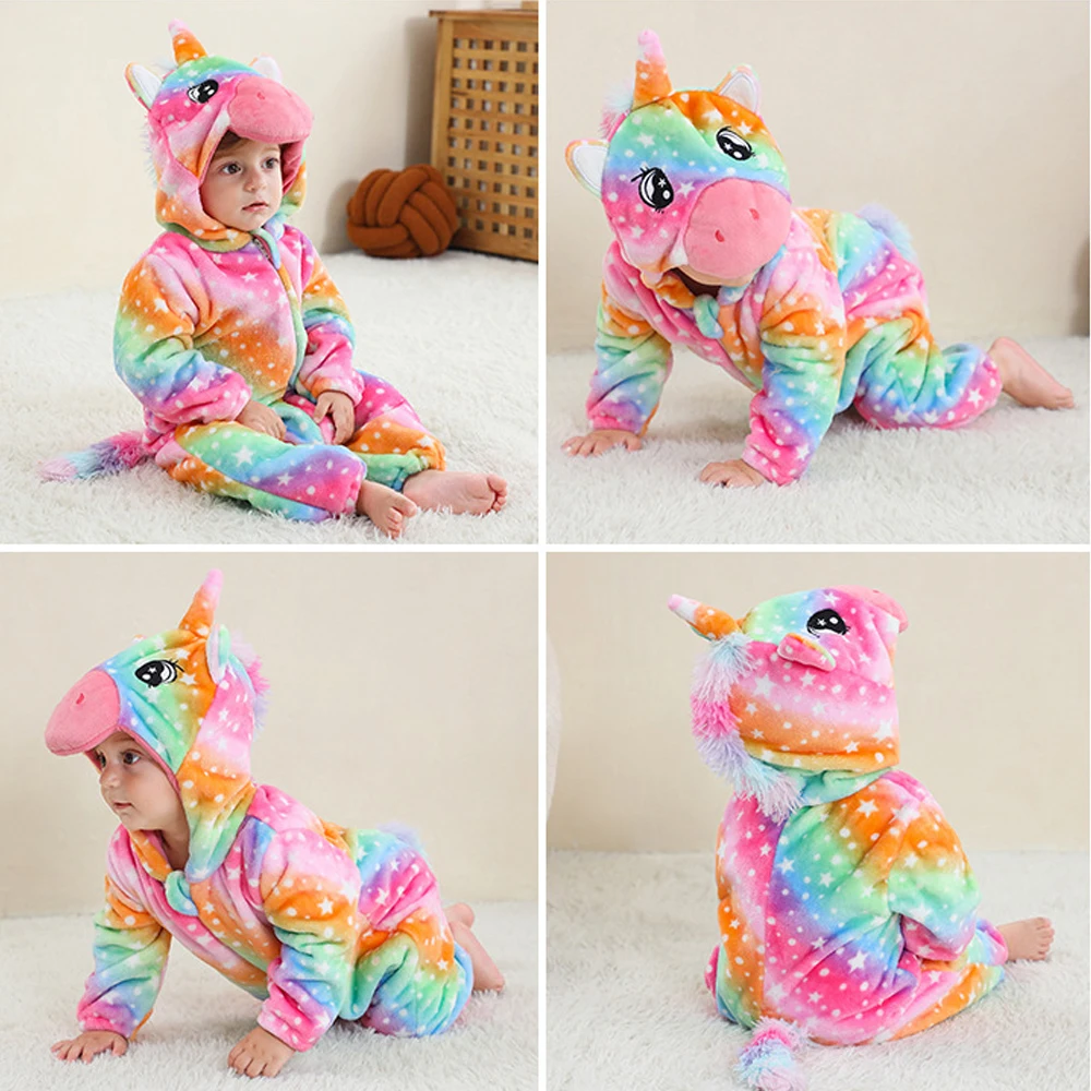 LOlanta Baby Animal Costume Unicorn Jumpsuit Infant Hood Fleece Onesie Toddlers Rompers Birthday Christmas Infant Gifts