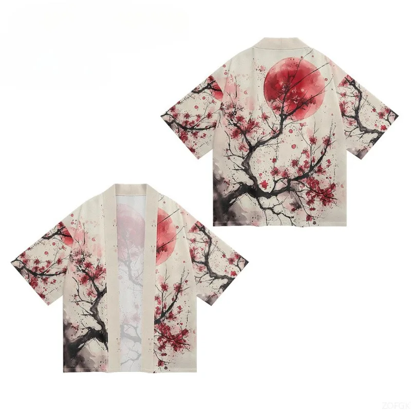 Chinese Style Flowers Print Kimono Japanese Streetwear Cardigan Women Men Harajuku Haori Top Shirts Yukata Asian Clothes