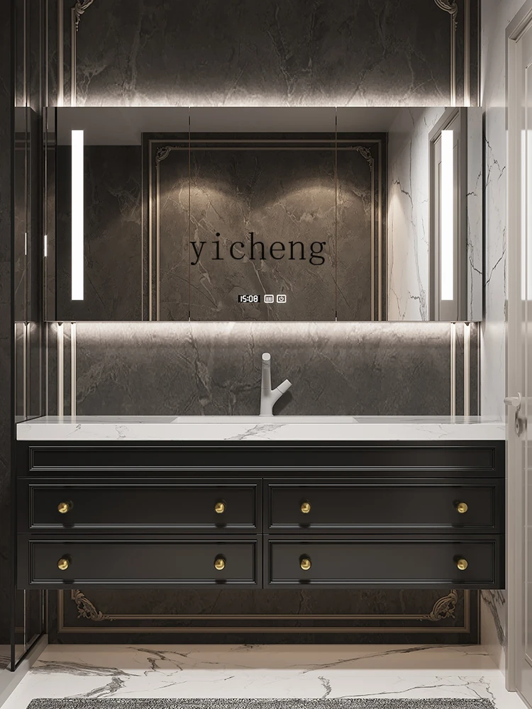 YFY  bathroom cabinet combination high-end oak paint new rock slab ceramic seamless basin washstand