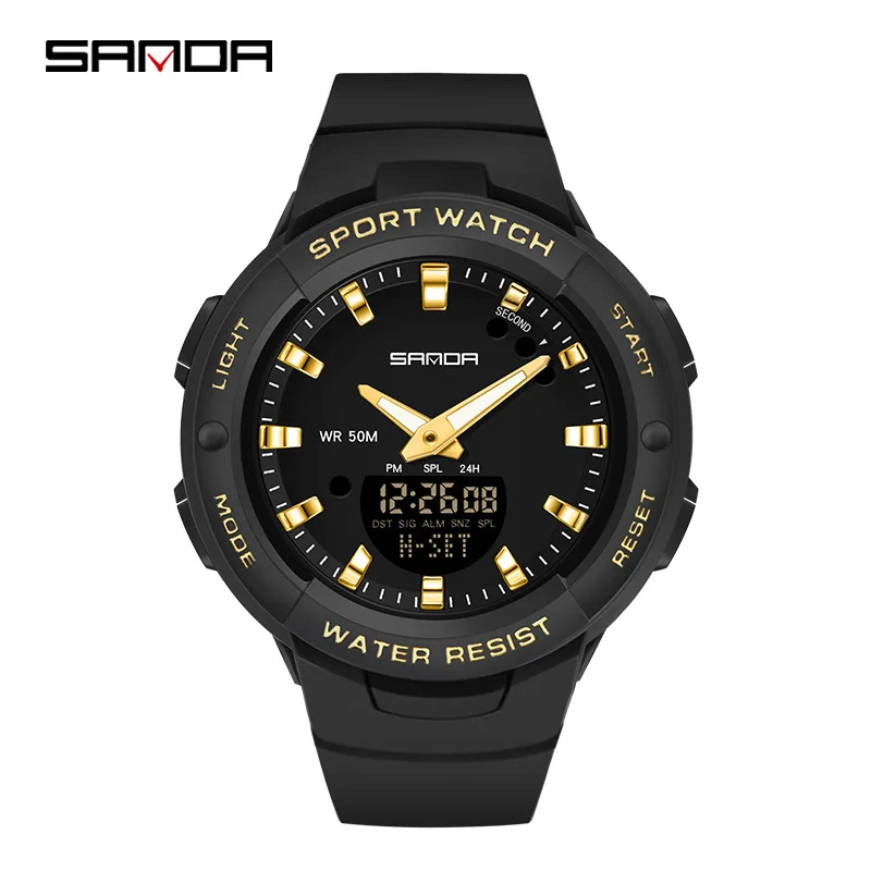 SANDA New Luxury White Fashion Sport Women\'s Watch Military Waterproof Multifunctional LED Digital Quartz Relogio Feminino 6005