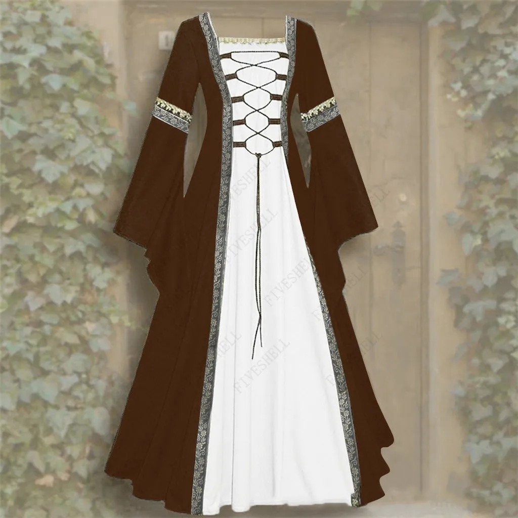 2023 Middeleeuwse Vrouwen Cosplay Jurk Vintage Elegante Feestjurken Vloerlengte Renaissance Gotische Kanten Maxi Jurken Oversized Jurk