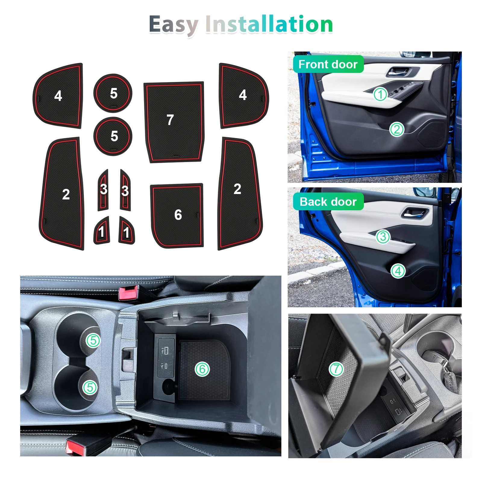 RUIYA for Nissan Qashqai J12 e-POWER Car Door Groove Mat Anti-slip Slot Pad Auto Interior Nissan Qashqai J12 Accessories 2024