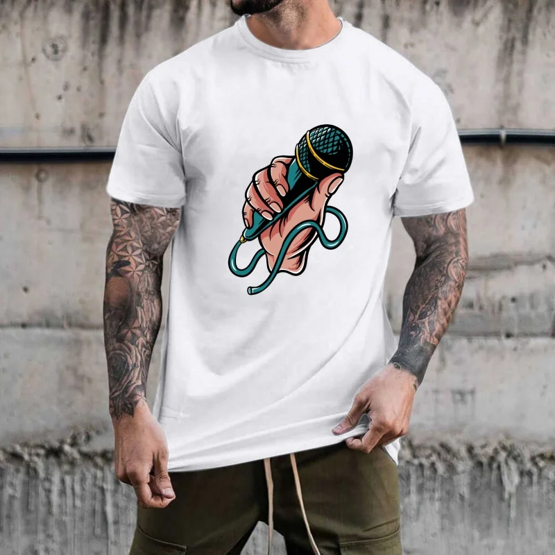 Trendy Hand - Drawn Microphone - Holding Pattern Heat - Transfer White Ink Iron - on Decal, Suitable for T - Shirts/Canvas