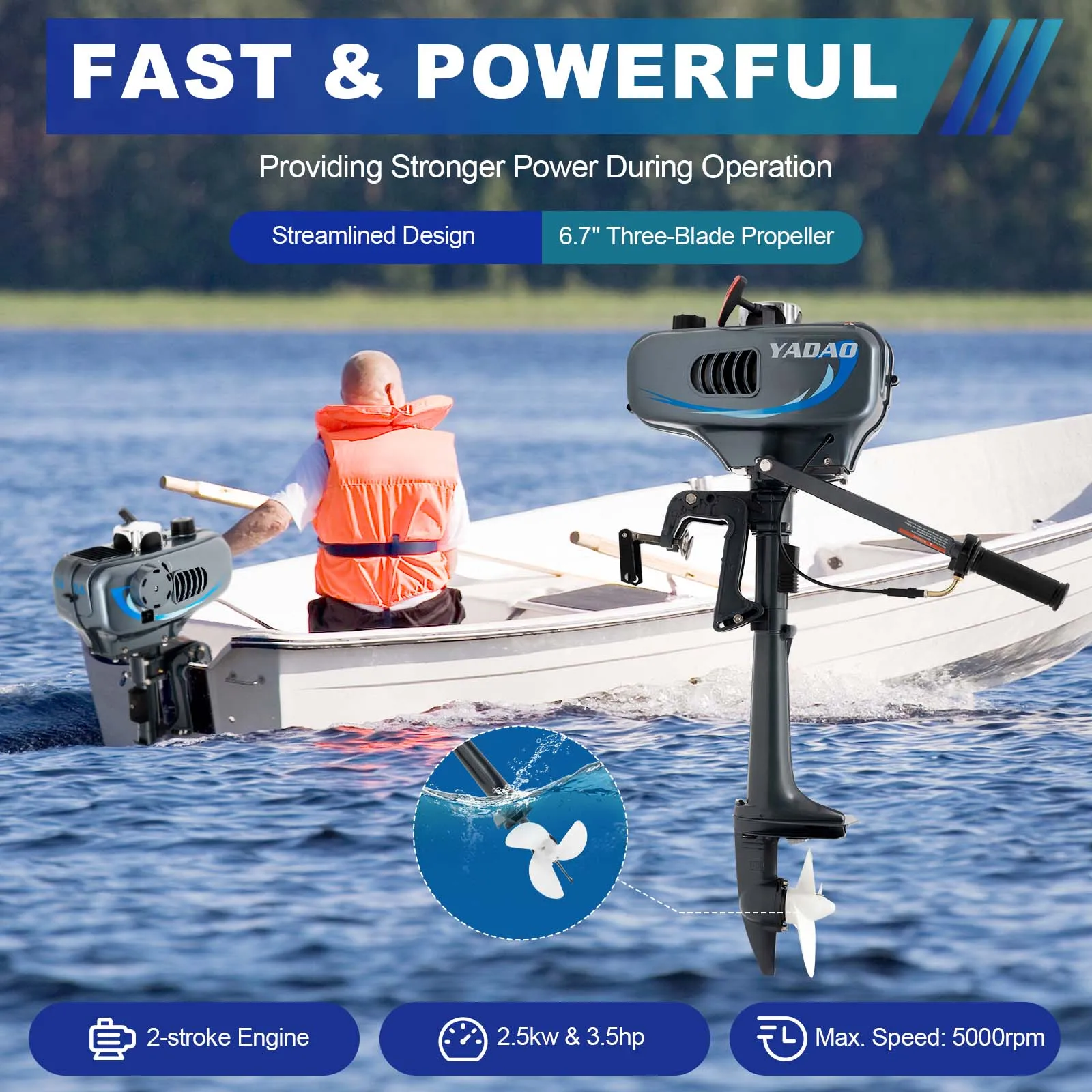 

Outboard Motor Boat Engine,2 Stroke 3.5HP Outboard Motor with Water Cooling CDI System Gas Trolling Motor (2 Stroke 3.5HP)