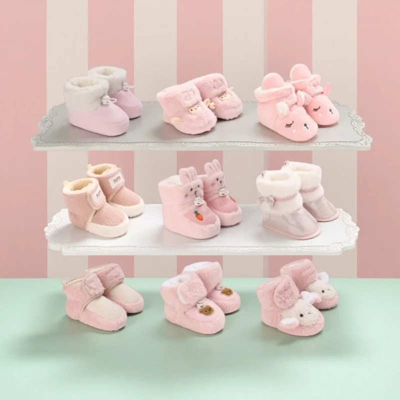 

Winter Baby Boys And Girls Cartoon Cute Warm Pink Plush Boots With Comfortable And Soft Soles Suitable For Newborns Aged 0-18