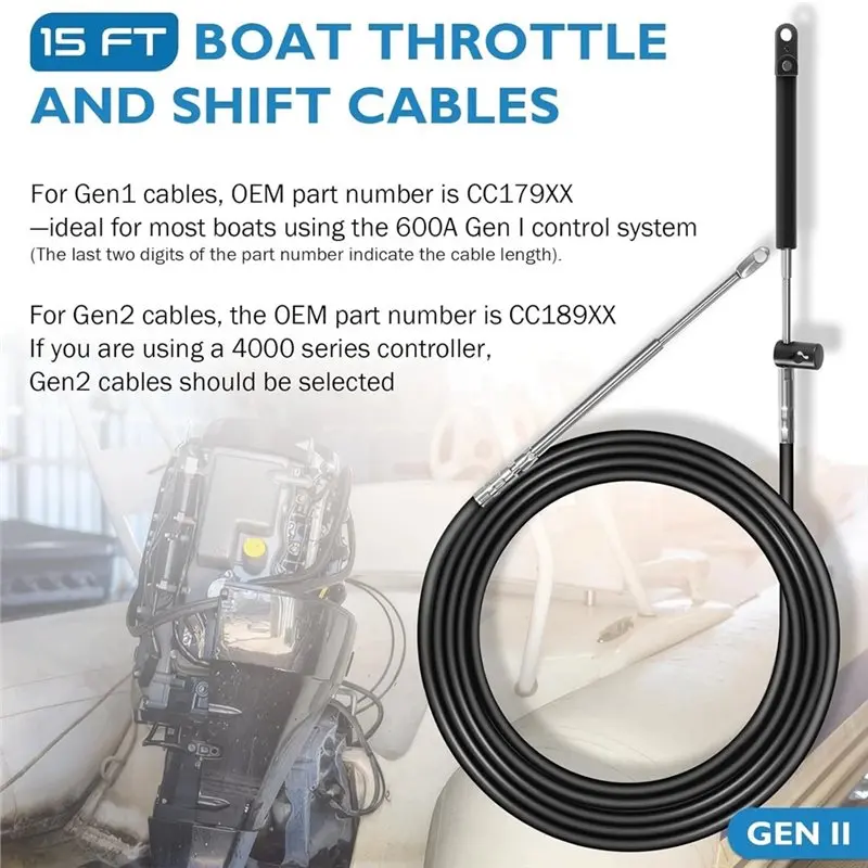 Gen2 Boat Throttle & Shift Cable For Mercury Mercruiser Force CC18915 15FT 8M0059686 883710A02 Series Control Box