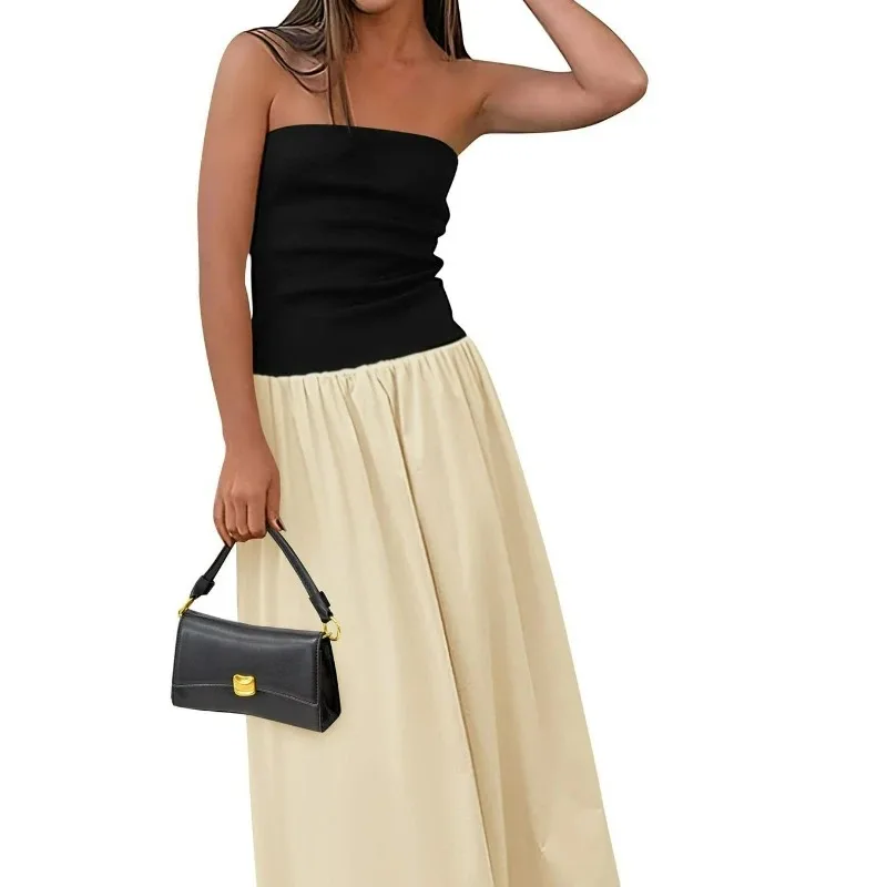 

Women's Summer Strapless Super Long Dress with Long, Flowing and Elegant Strapless Pockets High Quality ， High Appearance Level