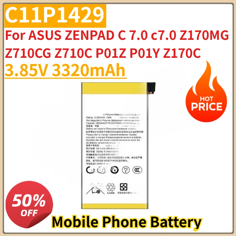 

New C11P1429 Mobile Phone Battery 3.85V 3320mAh For ASUS ZENPAD C 7.0 c7.0 Z170MG Z710CG Z710C P01Z P01Y Z170C Phone Battery