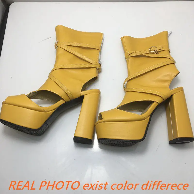 REAVE CAT Design Shoes Lady Summer Boots Peep Toe Cross Strap Ultrahigh Heel 12.5cm Platform 4.5cm Fashion 49 50 Big Size