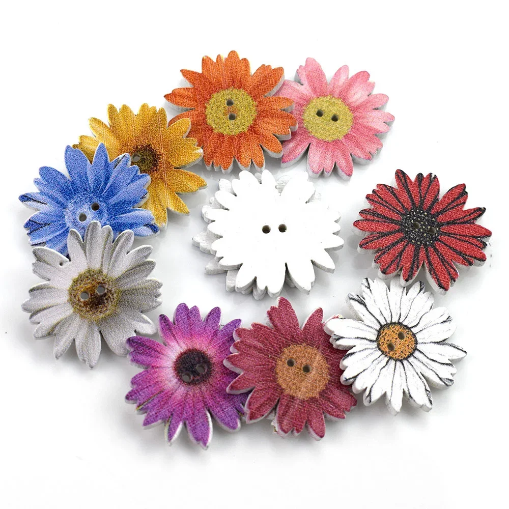 50PCS 25MM Wooden Chrysanthemum Button Cute Flower DIY Handmade Accessories Sewing Handmade Accessories Buttons