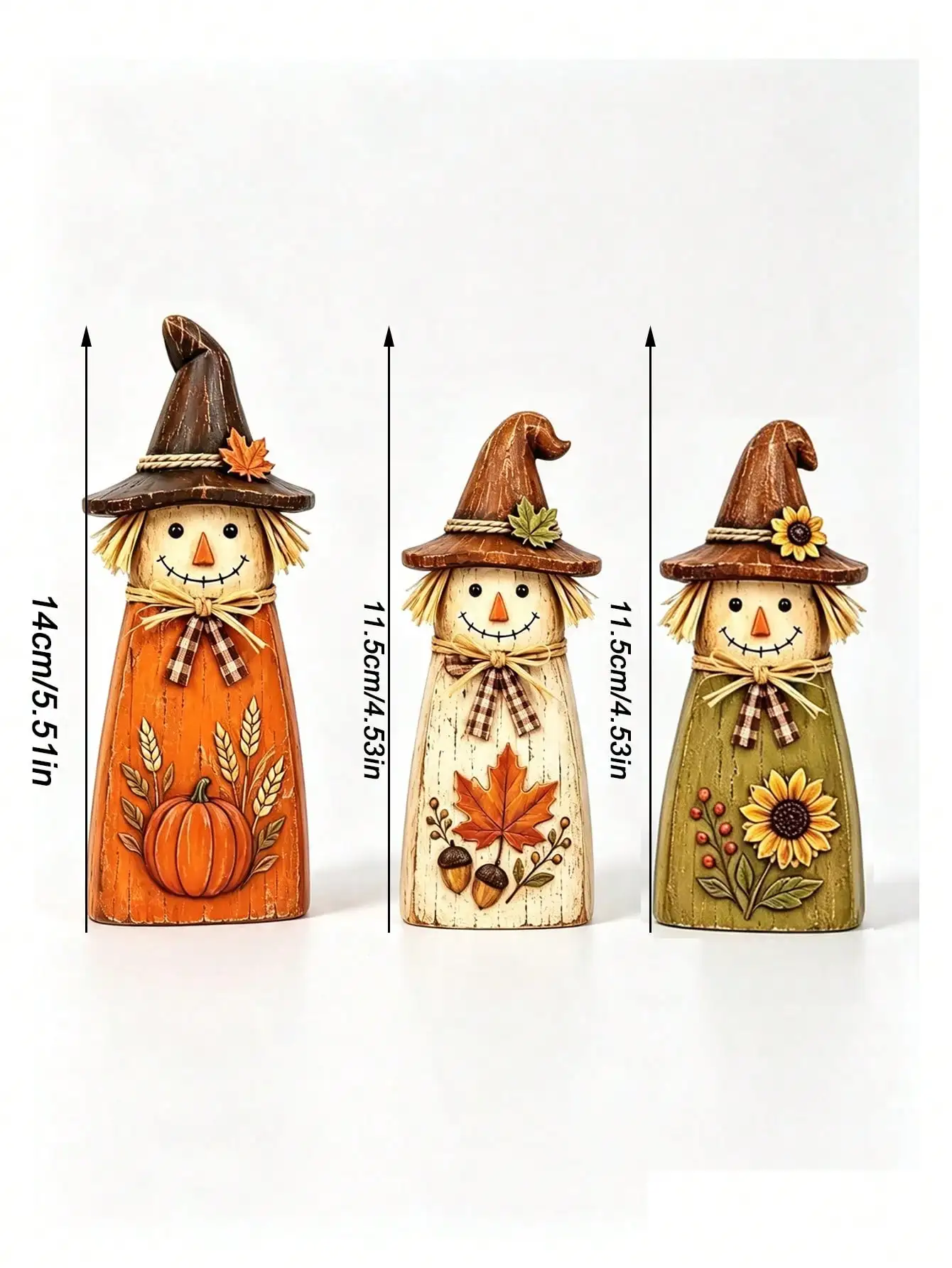 3-teiliges Set aus 2D flachen Vintage-Holz-Schreckenfiguren für die Herbstdekoration | Kann auf Kaminsimsen, Regalen, Eingangstischen, Kaffeebars und Küchenarbeitsplatten platziert werden. – Detail 6