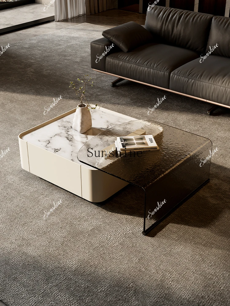 Small apartment living room square water ripple glass combination tea table Italian minimalist  FT