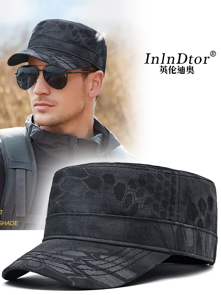 InlnDtor Flat top python print hat men\'s spring and summer quick dry climbing cap Outdoor Survival sunscreen Army cap