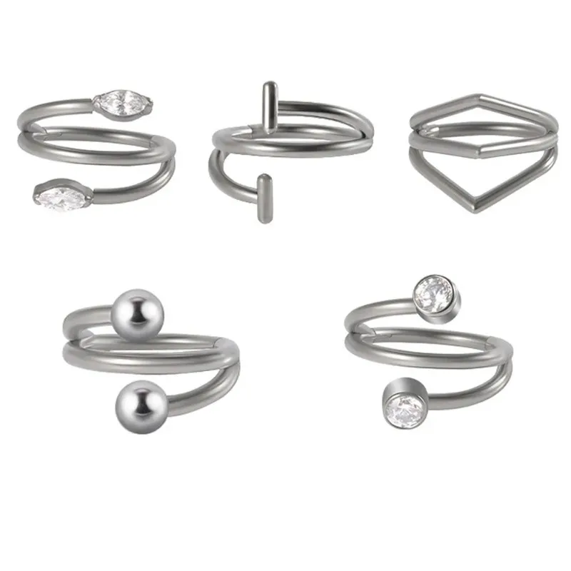 1 Pcs G23 Titanium Bend Closed Nose Ring Round Ball Pack Drill Ear Bone Ring Piercing Ear Ornaments