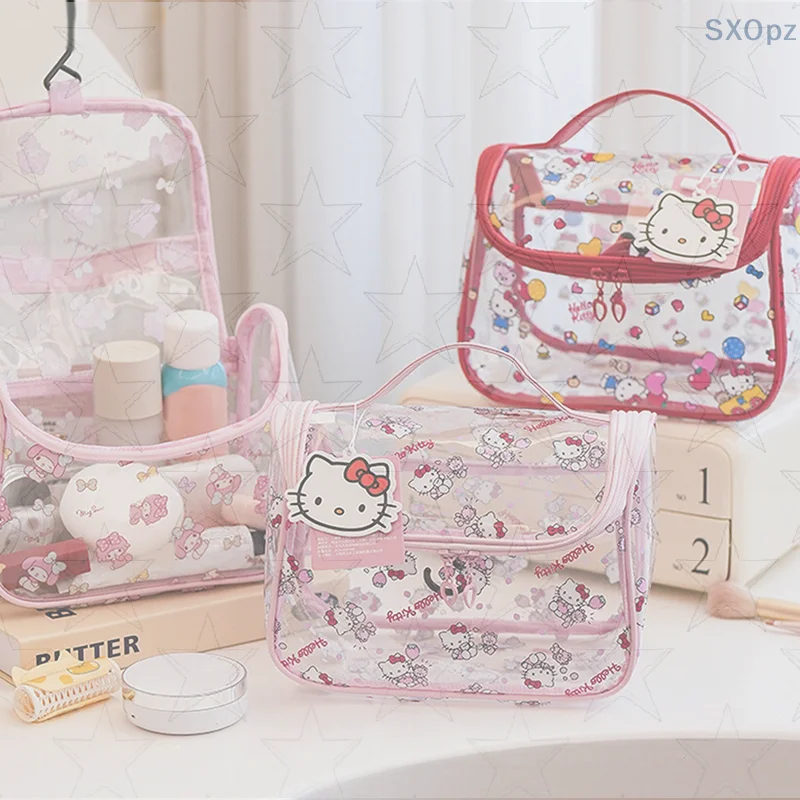 

HelloKitty косметичка, высококачественная большая вместительная прозрачная портативная сумка для хранения с крючком, дорожная сумка для хранения туалетных принадлежностей
