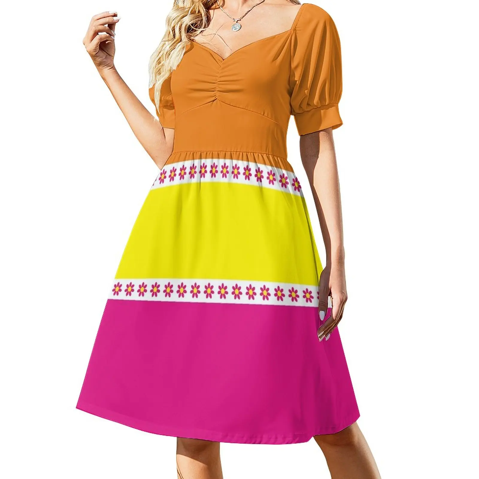 

60s Flower Power Hippie Orange Yellow Pink Retro Hippie Dress evening dresses women long dresses for women