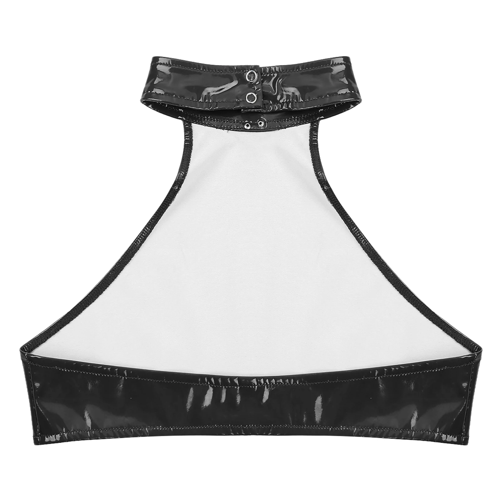 Men Fashion O Ring Halter Vest Crop Tops Wetlook Latex Backless Sleeveless Patent Leather Camisole for Party Club Music Festival