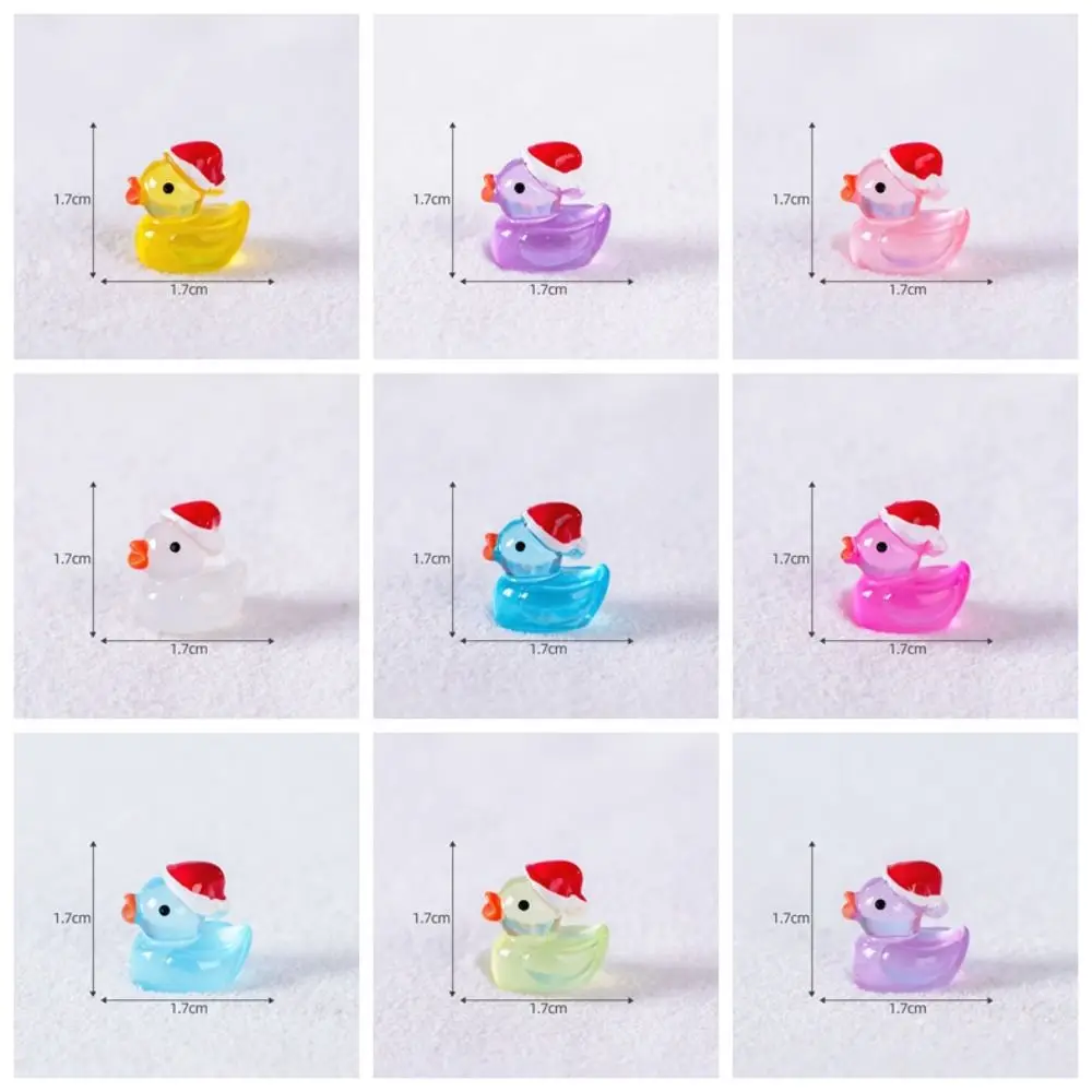 Cartoon Luminous Ducks Figurines with Christmas Hat Resin Crafts Duck Figurines Miniatures DIY Glow in Dark Mini Duck Statue