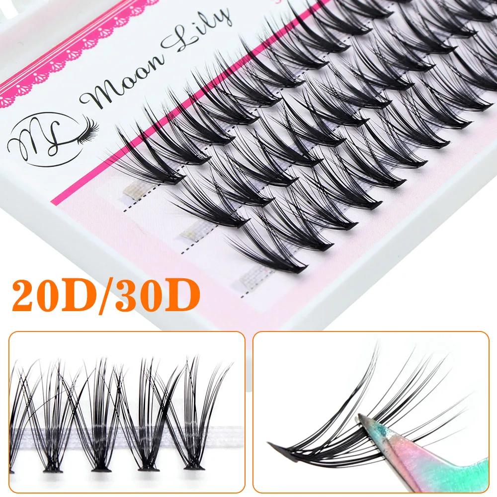 Moonlily 60pcs Silk Makeup Individual Mink EyeLashes 3D Volume Grafting Fake False Black Cluster Eyelash Extensions Lash Bunche