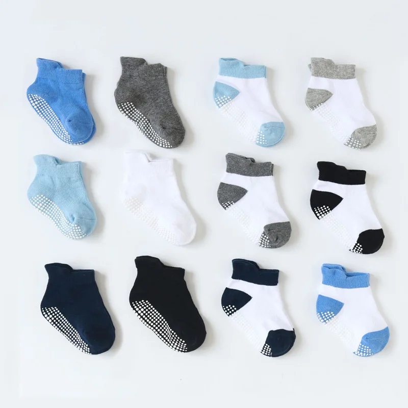 6Pairs 0-5Years Baby\'s Cotton Blend Non-slip Floor Socks For Toddler Kids Boys Indoor Activities Learn To Walk Ankle Socks