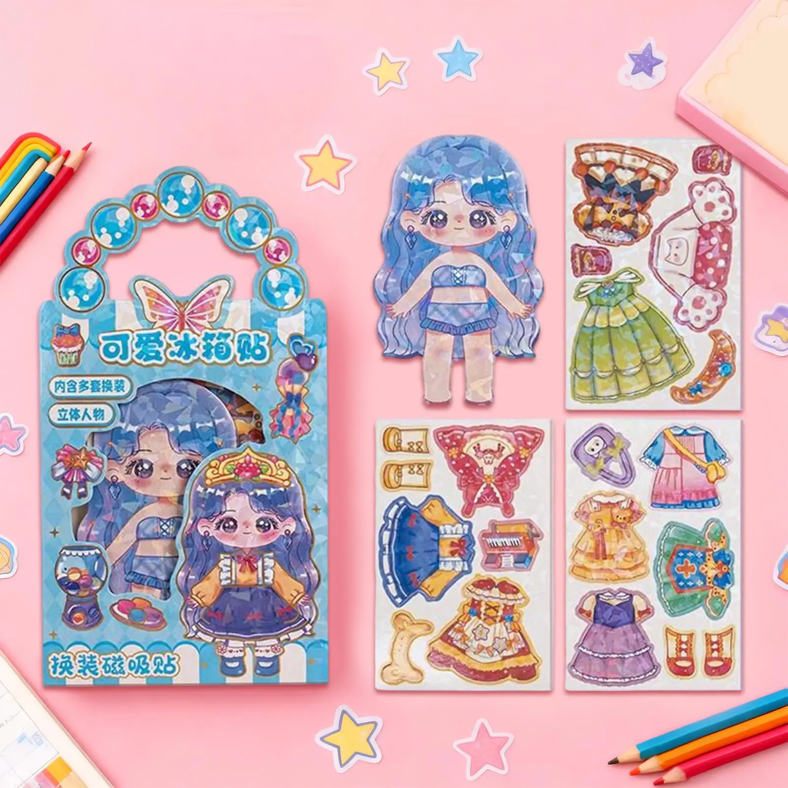 Set di giocattoli per bambole magnetiche 3D con supporto riutilizzabili Mix & Match Outfits Giocattoli da viaggio Montessori per bambini dai 3 ai 6 anni Gife di compleanno