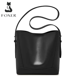 FOXER женская сумка-хобо-ведро из спилка, модные сумки на плечо, большая вместительная сумка с широким регулируемым ремешком, женские сумки