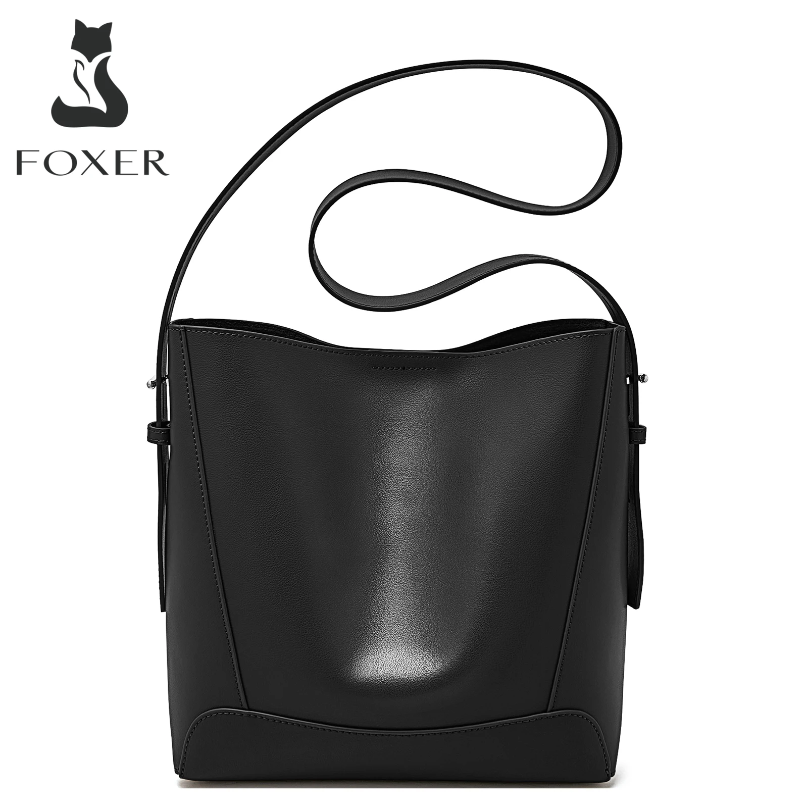 FOXER Lady Women Hobo Bucket Bag Split Leather Modne torby na ramię Torebka o dużej pojemności Szeroki regulowany pasek Torebki damskie
