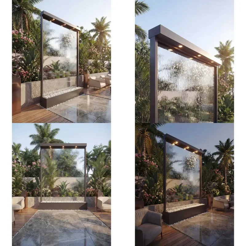 for Tempered Glass Hollow Water Wall 6mm with 316L Stainless Steel Frame Customizable Size Suitable for Hotels Offices
