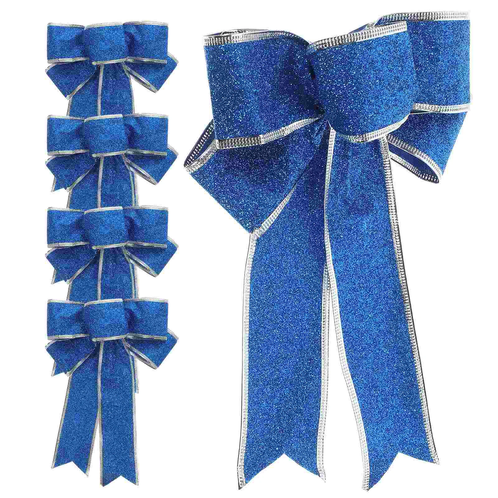 5 Pcs/Pack Christmas Decorations Gift Knot Ribbon Bow Large Tree Ornaments Blue Bows for