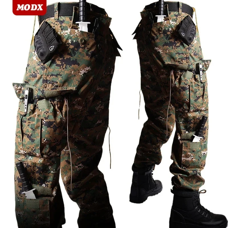 

Green Camouflage Tactical Pants Outdoors Riding Training Trousers Loose Breathable Wear Resistant Multifunctional Cargo Pants