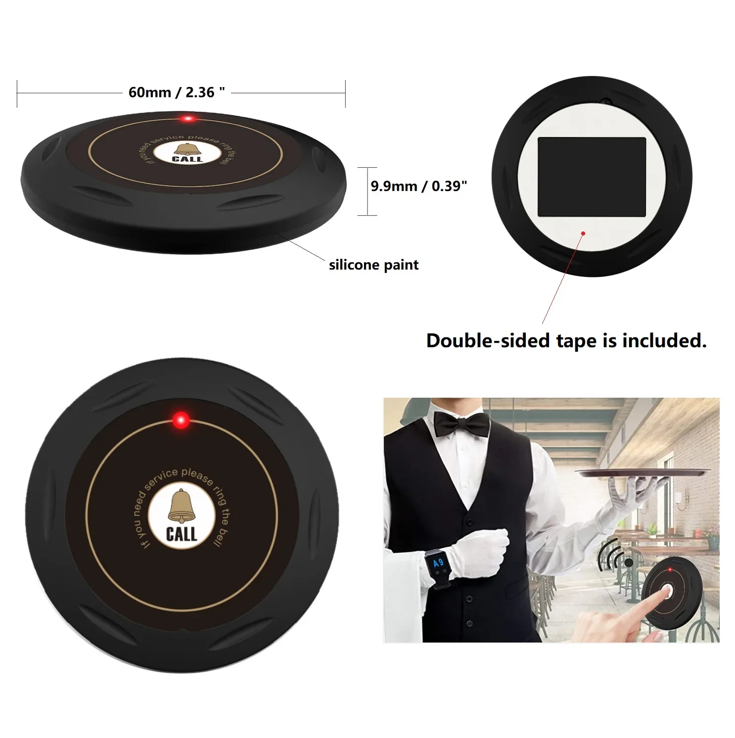 BYHUBYENG Ricevitore per orologi Sistema di chiamata wireless Impermeabile ricaricabile Cameriere Chiamata Ristorante Cercapersone Narghilè Cafe Clinica