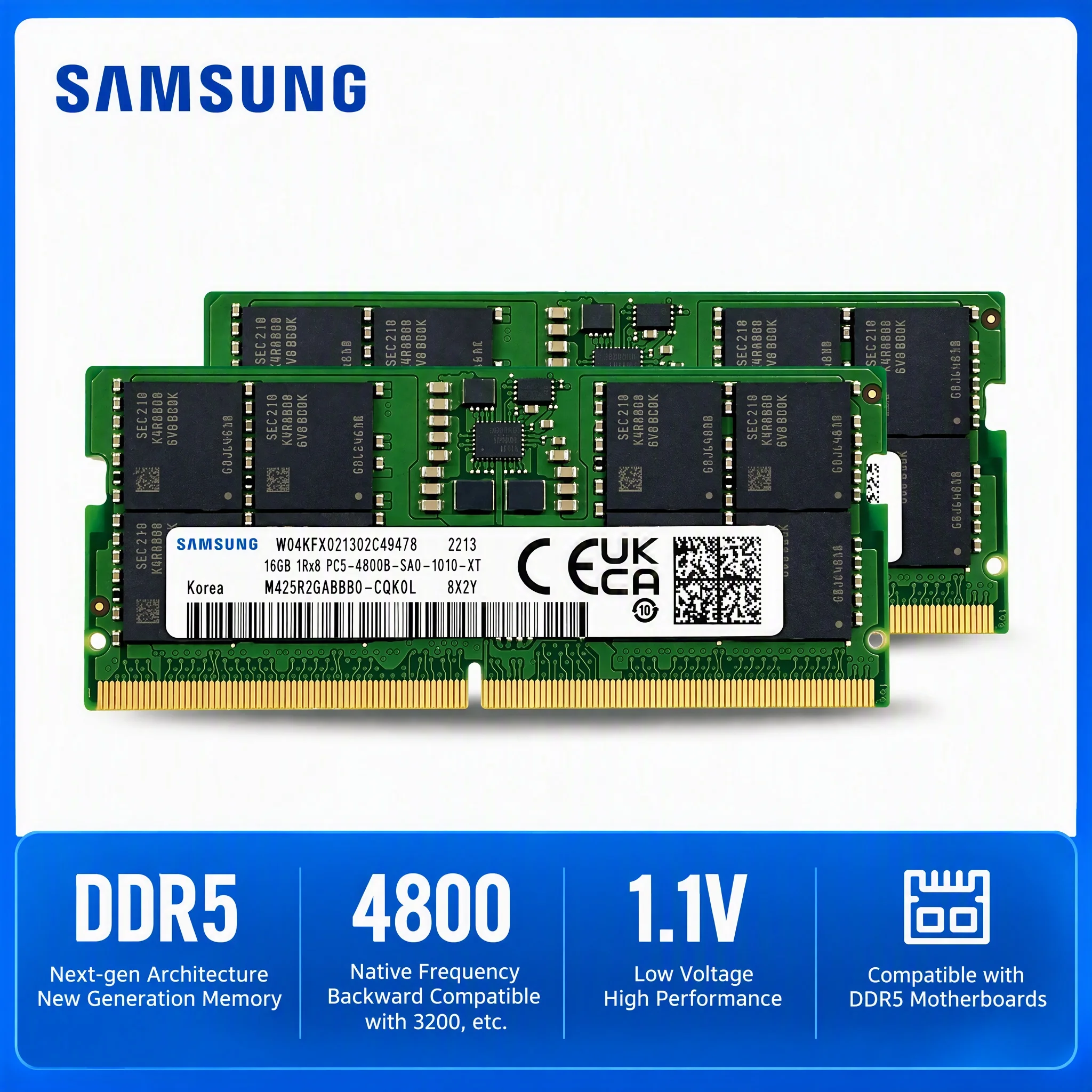 SAMSUNG Laptop Memory DDR5 SODIMM RAM 8GB 16GB 32GB 4800MHz 5600MHz Notebook Memoria PC5-34800 1.1V 262 Pin LAPTOP Computer Ram