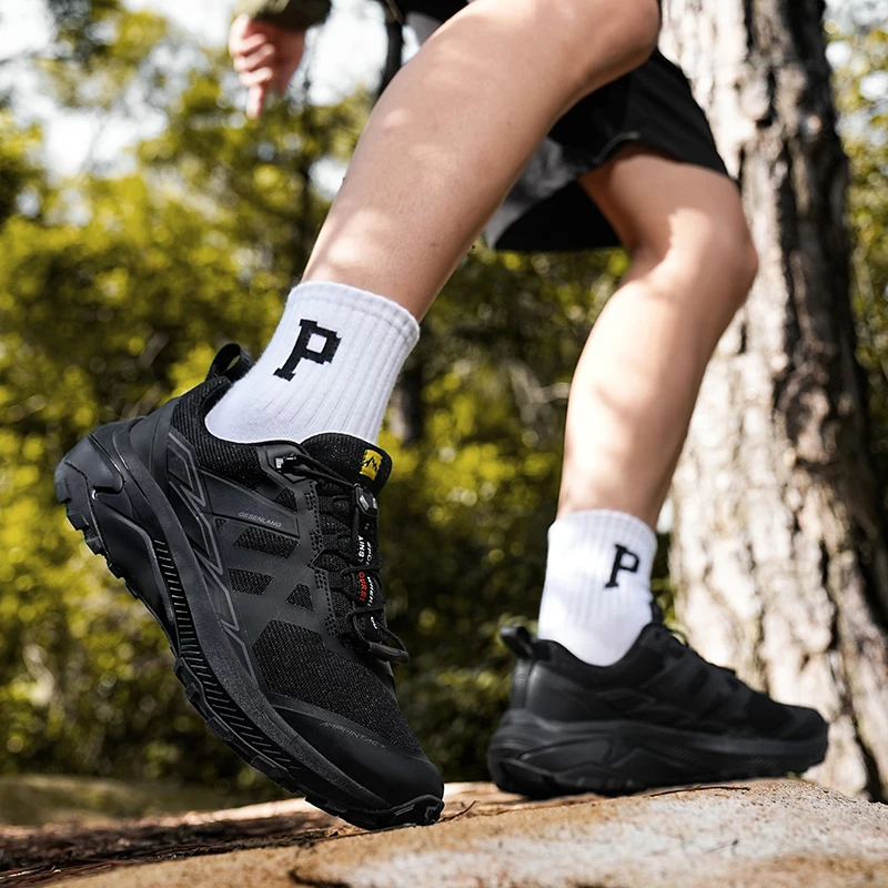 أحذية المشي لمسافات طويلة مريحة للرجال باللون البرتقالي، ونعال مطاطية، وأحذية المشي لمسافات طويلة عالية الجودة، ومقاومة للاهتراء ومضادة للانزلاق