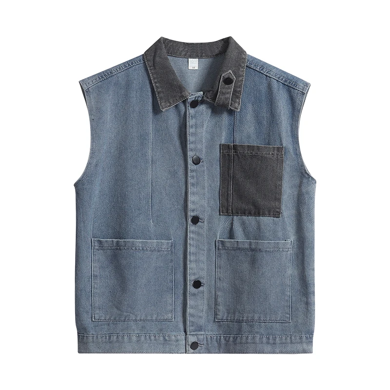 American Retro Denim Vest Men's Trendy Autumn Couple High-End Sensation Shoulder Workwear Sleeveless Jacket for Daily Use