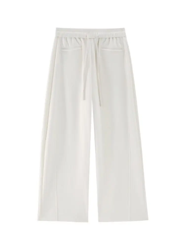 กางเกงขายาวเอวสูงทรงหลวมสไตล์ลำลองสำหรับผู้หญิง รุ่นใหม่ประจำฤดูใบไม้ร่วงและฤดูหนาว ทรงตรงแบบกางเกงก๋วยเตี๋ยว